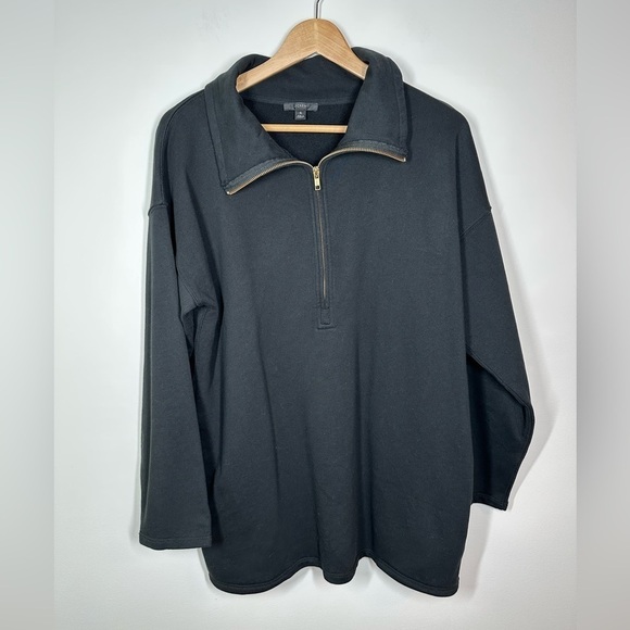 J. Crew Black University Terry Long Half-zip Tunic Small - Picture 2 of 8